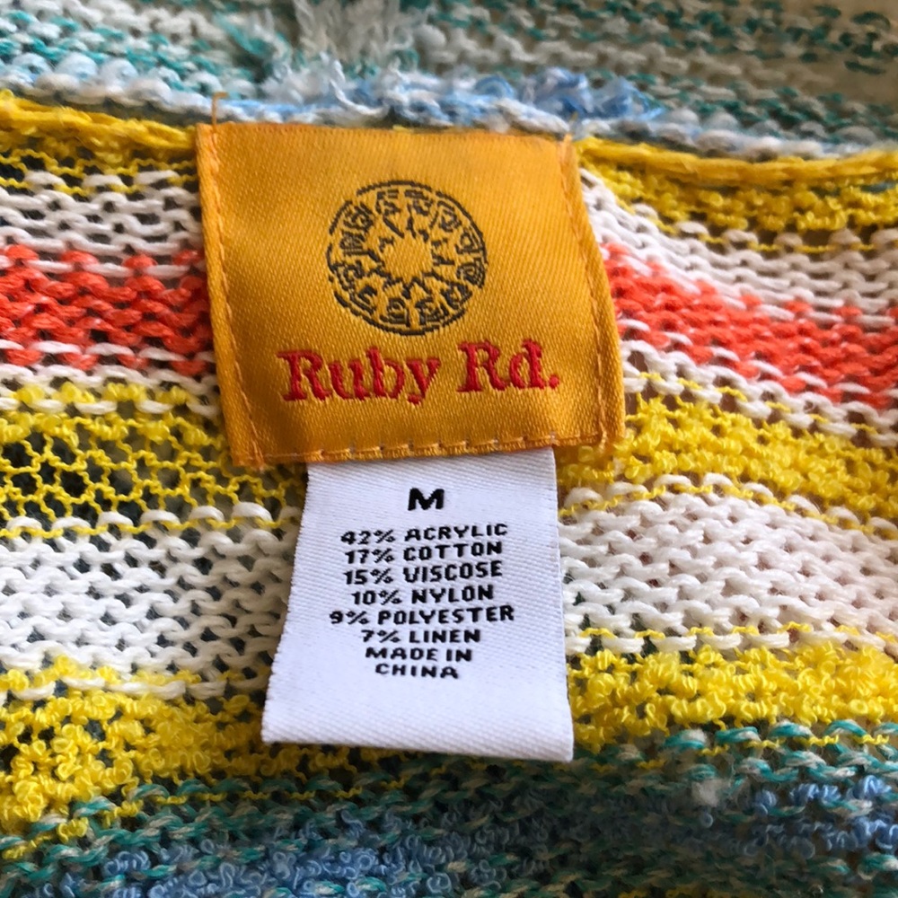Ruby Rd. Rainbow/Multi-Color Fringe Cardigan - Picture 5 of 6